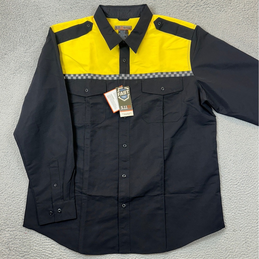 NEW 5.11 Tactical Shirt Mens 2XL Fast-Tac Uniform Midnight Navy Yellow Ripstop